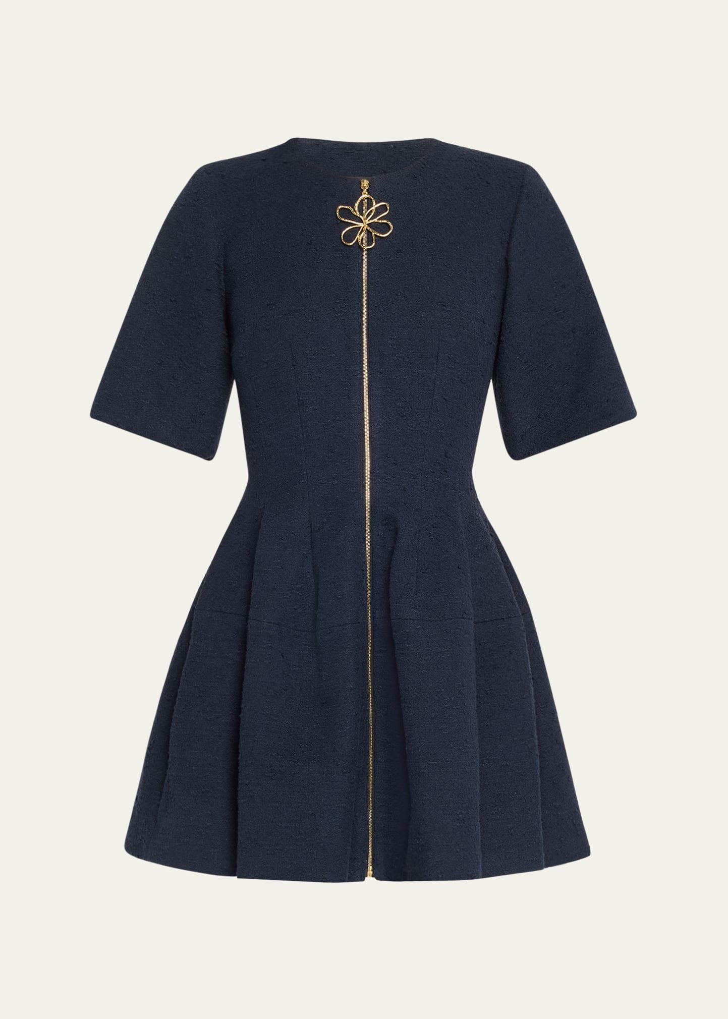 zip front wool tweed mini dress