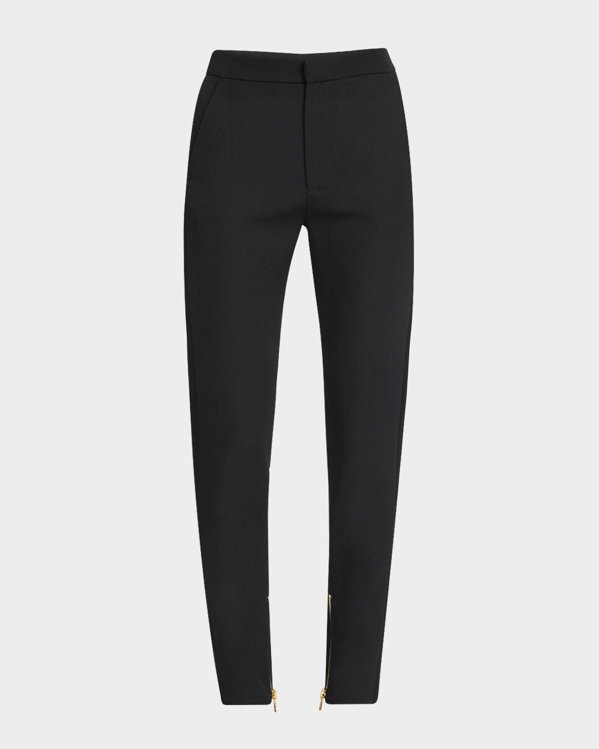 zip-hem satin-stripe slim-leg grain de poudre pants