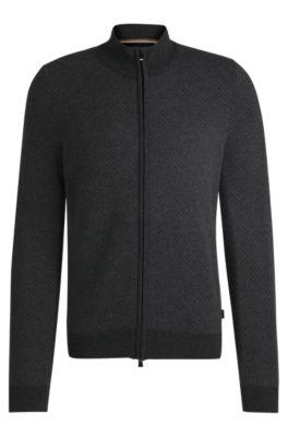 zip-up cardigan in wool- black men's cardigans