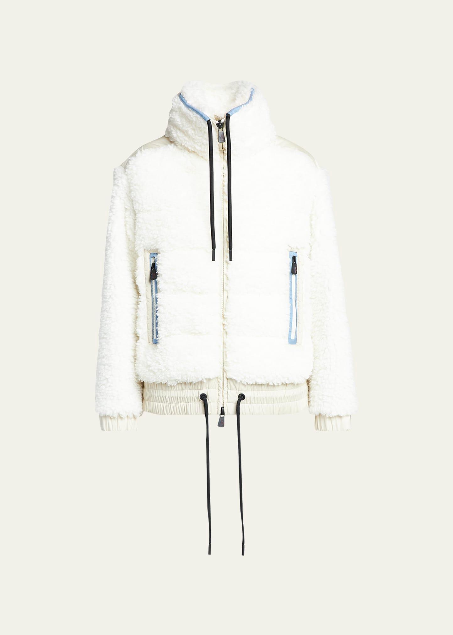zip-up faux sherpa drawstring puffer jacket