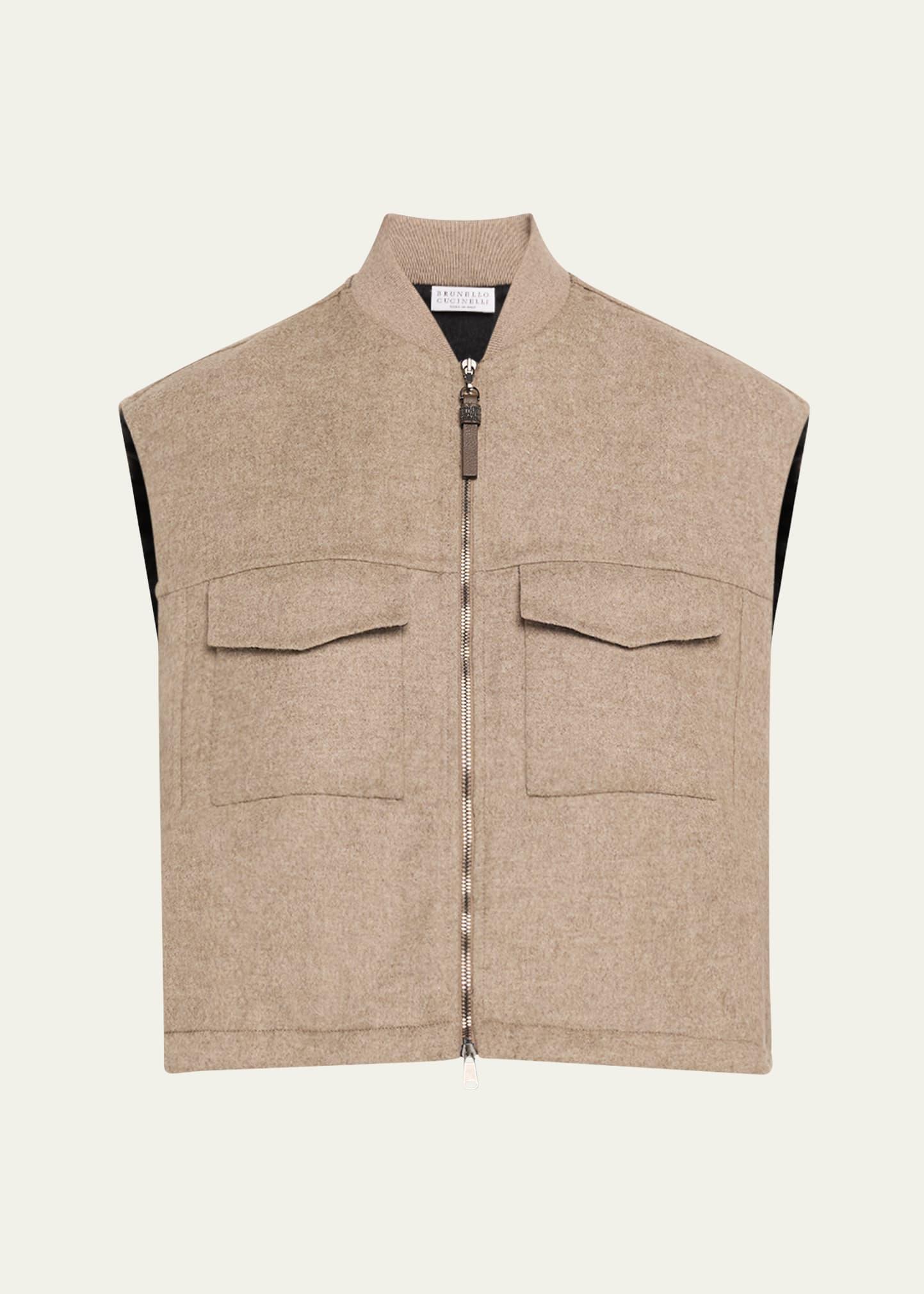 zip-up fluid double face wool vest
