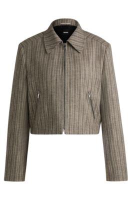 zip-up jacket in striped melange cloth- patterned women's tailored jackets
