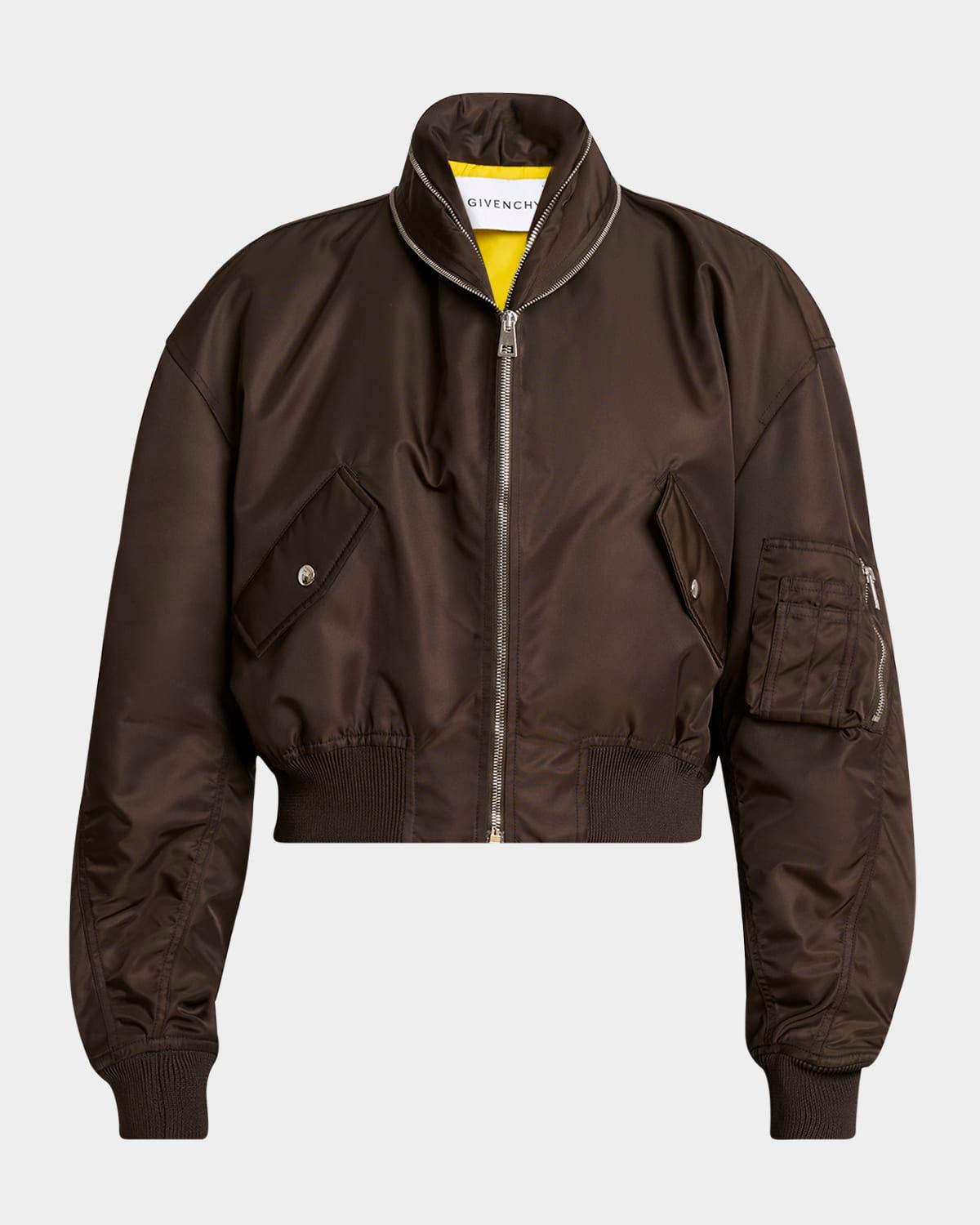 zipped double shawl-collar crop bomber