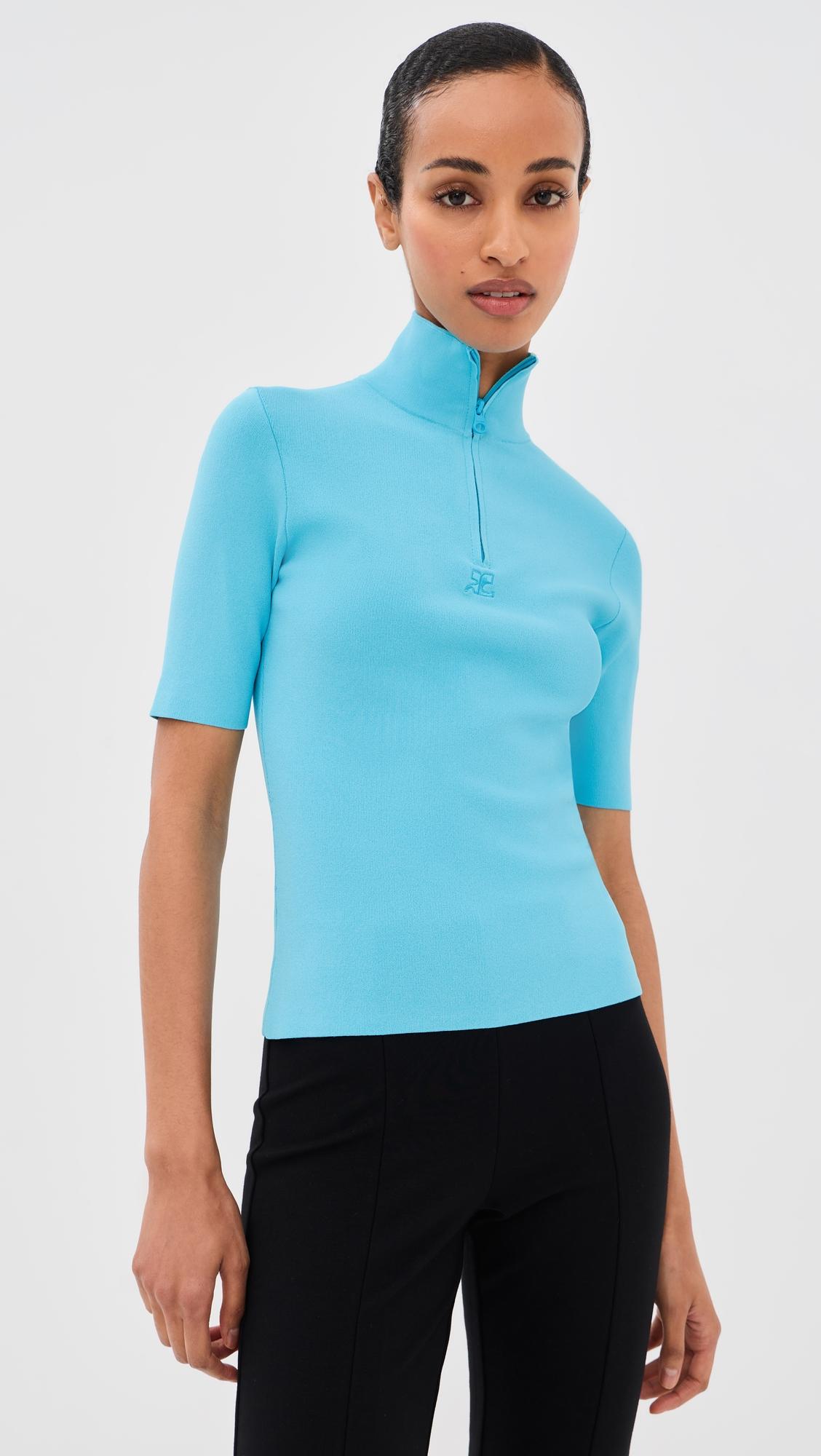 zipped mockneck knit top