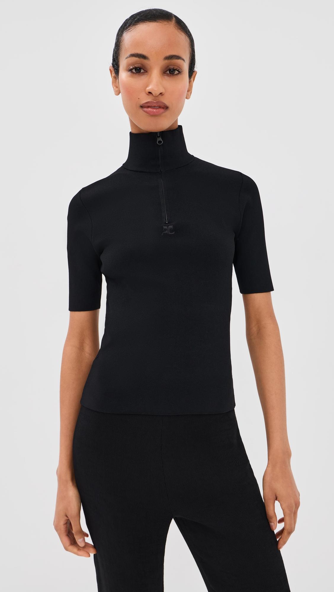 zipped mockneck knit top