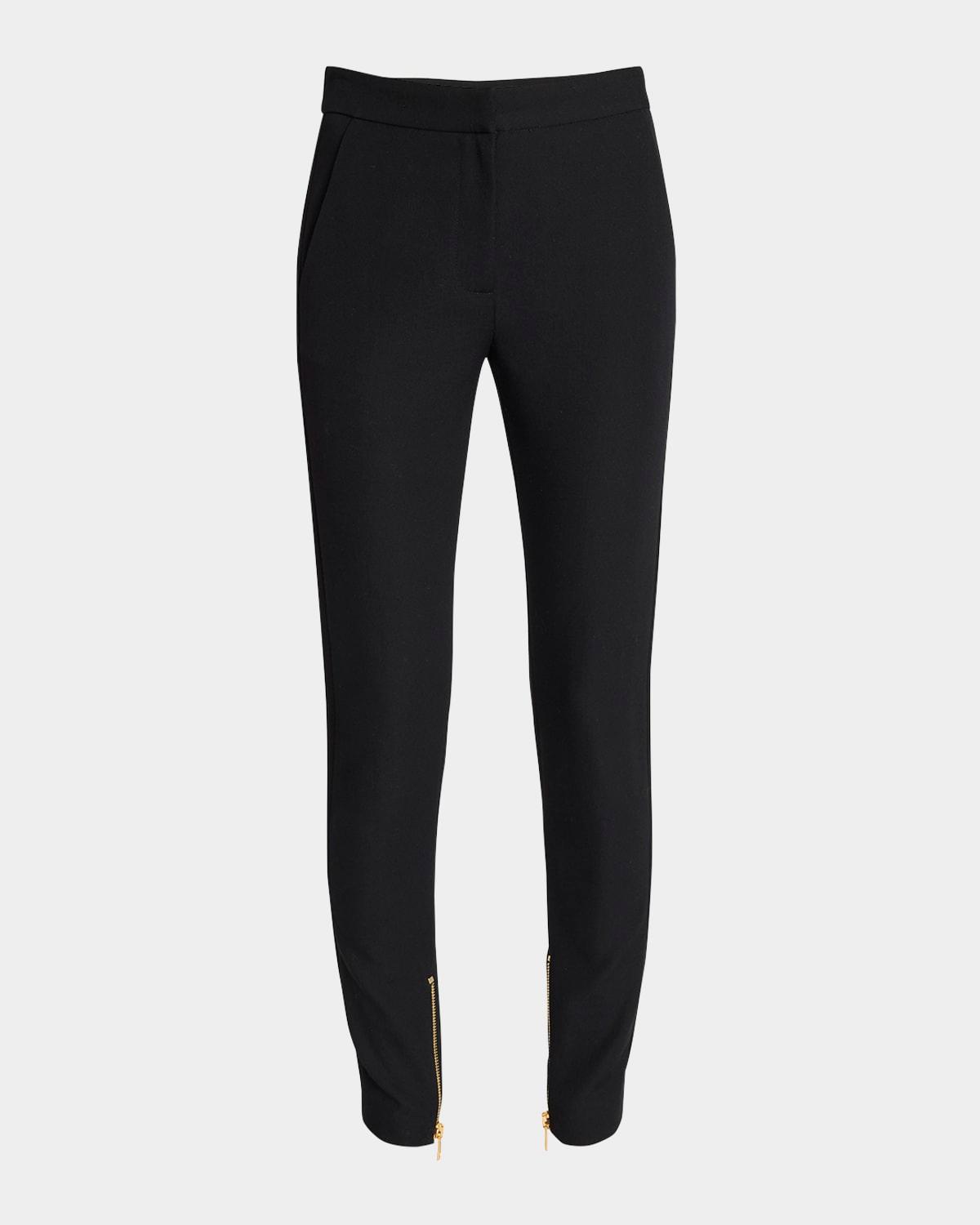 zipped slim wool-satin pants