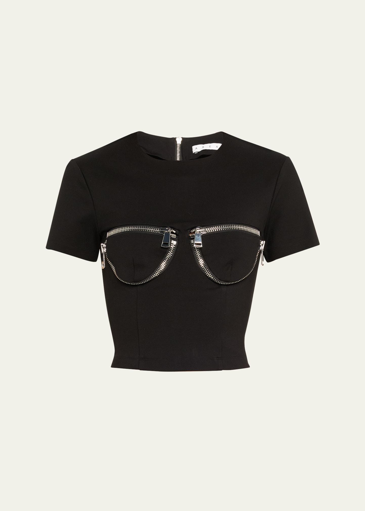 zipper bustier cup crop t-shirt