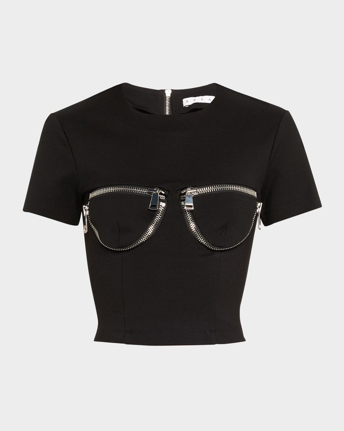 zipper bustier cup crop t-shirt