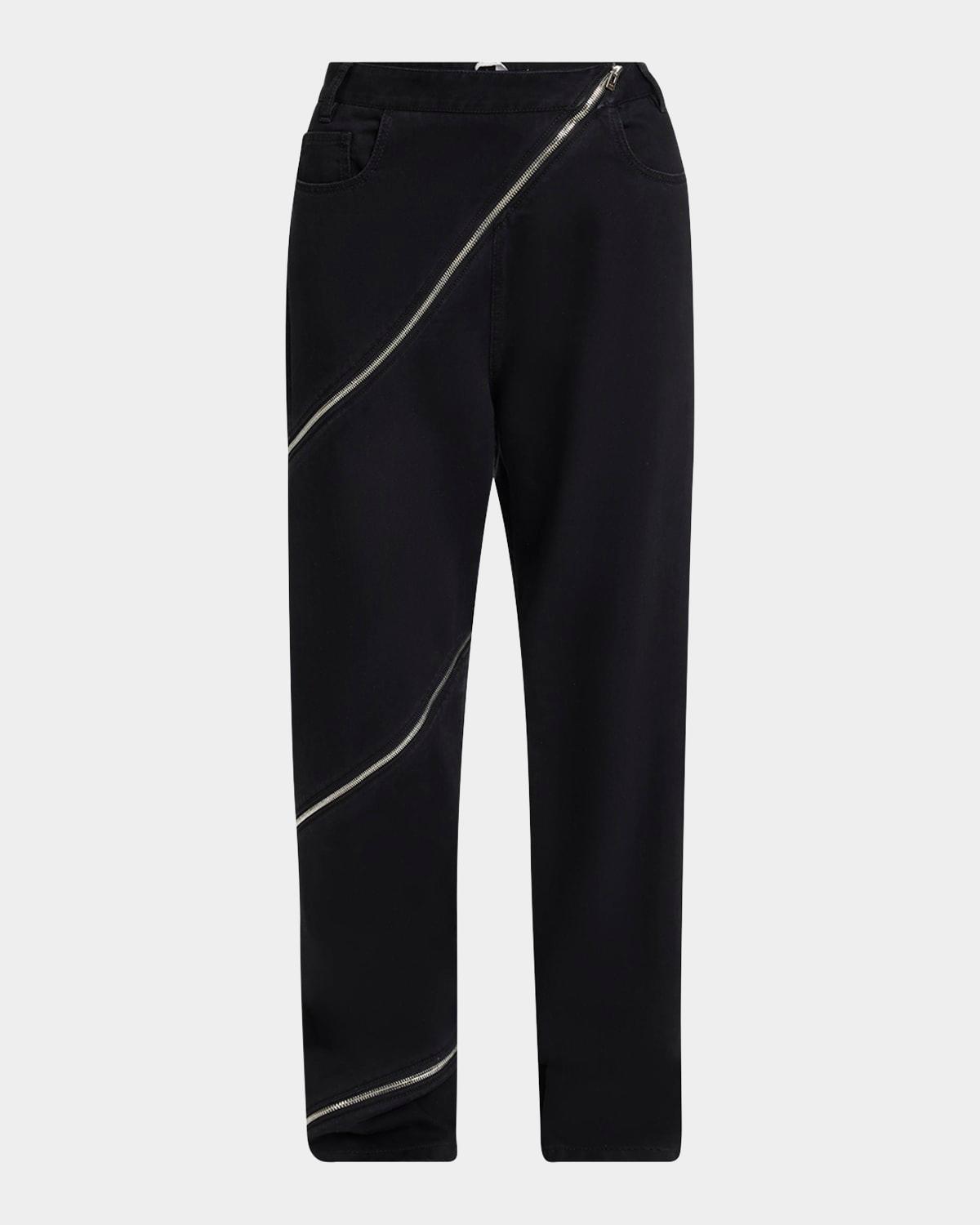 zipper spiral straight-leg pants
