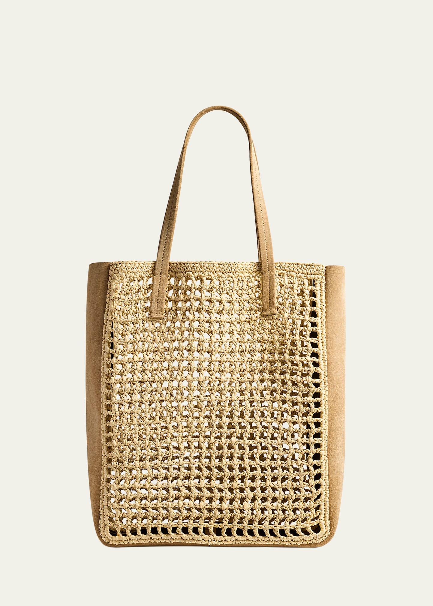 zoe raffia and suede tote bag