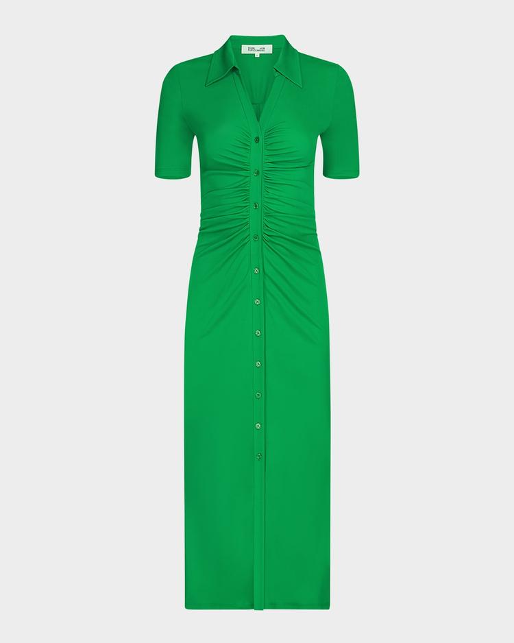 zoey ruched bodycon jersey midi shirtdress