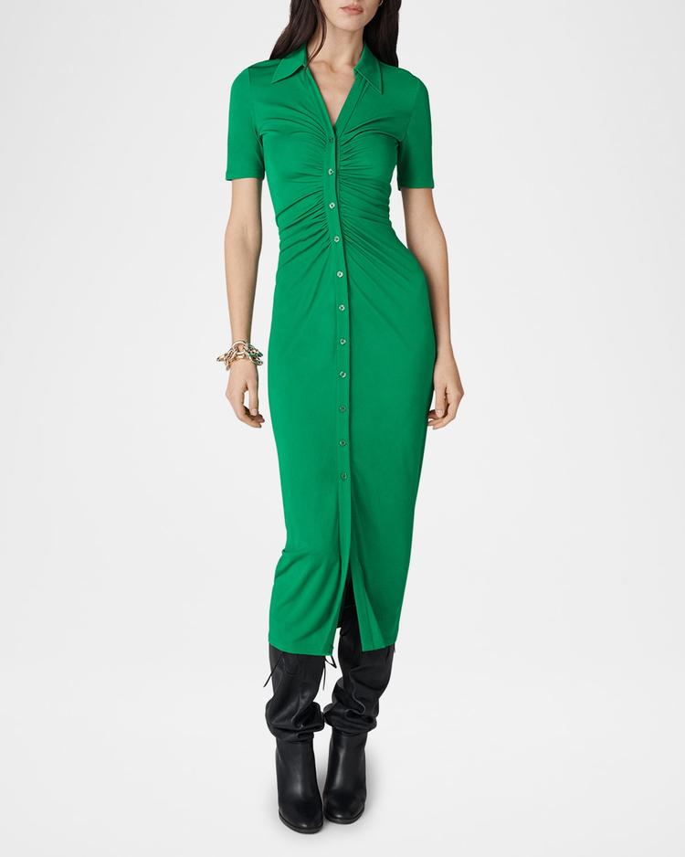 zoey ruched bodycon jersey midi shirtdress