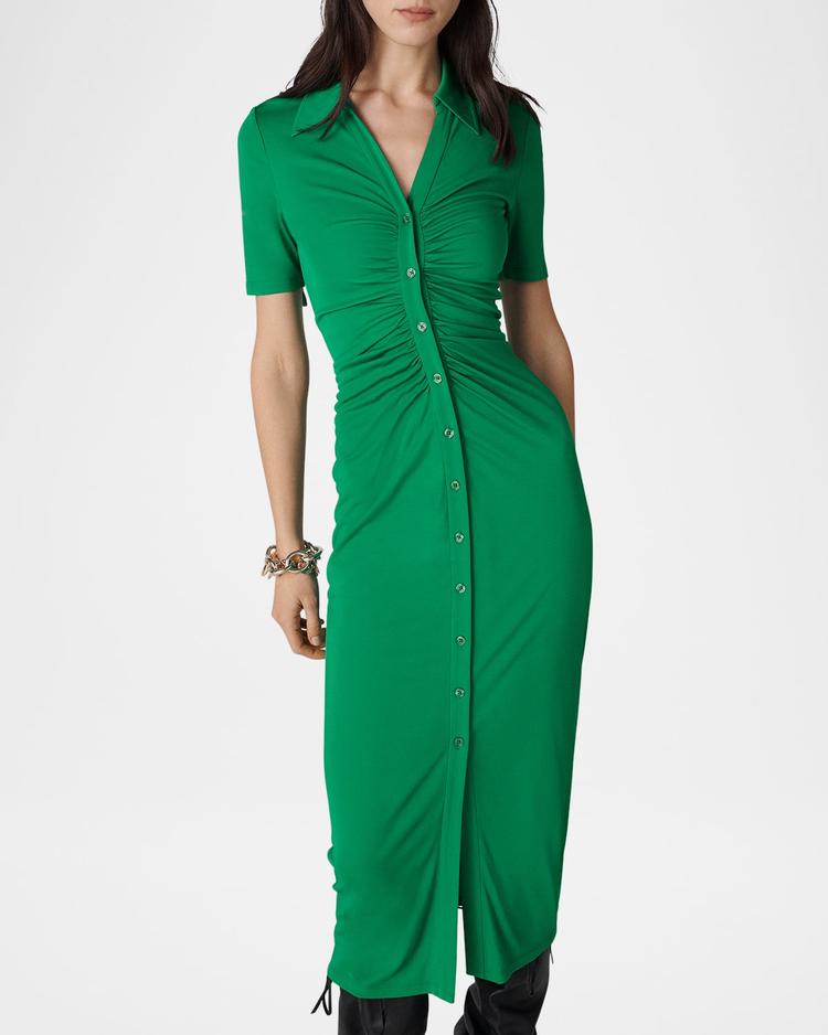 zoey ruched bodycon jersey midi shirtdress