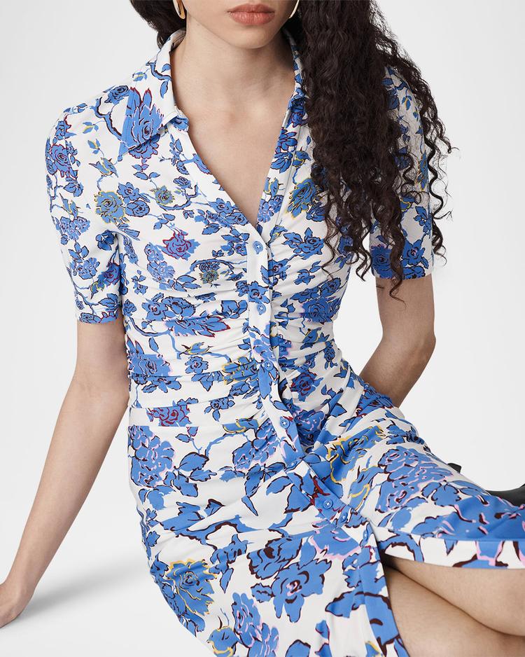 zoey ruched floral-print midi dress