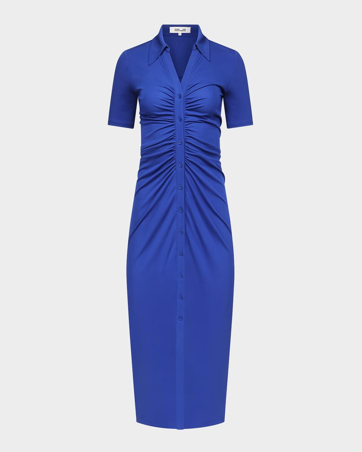 zoey ruched midi shirtdress