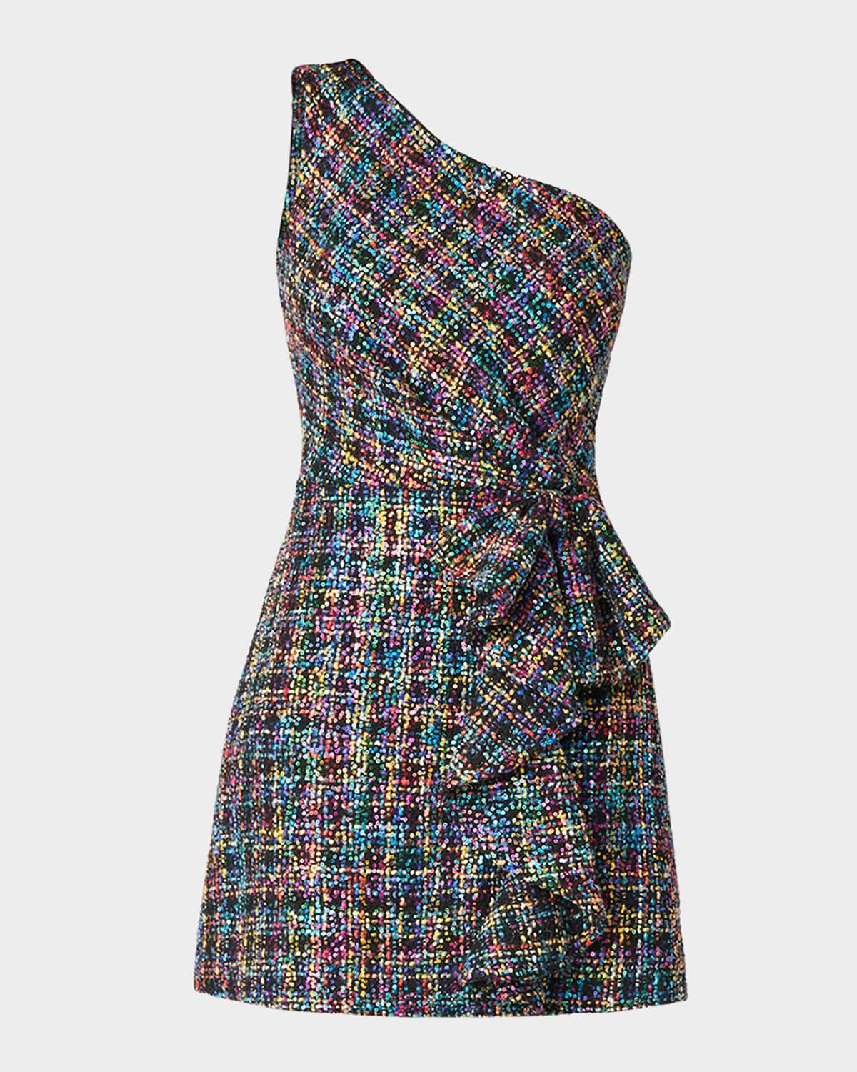 zoie one-shoulder sequin tweed mini dress