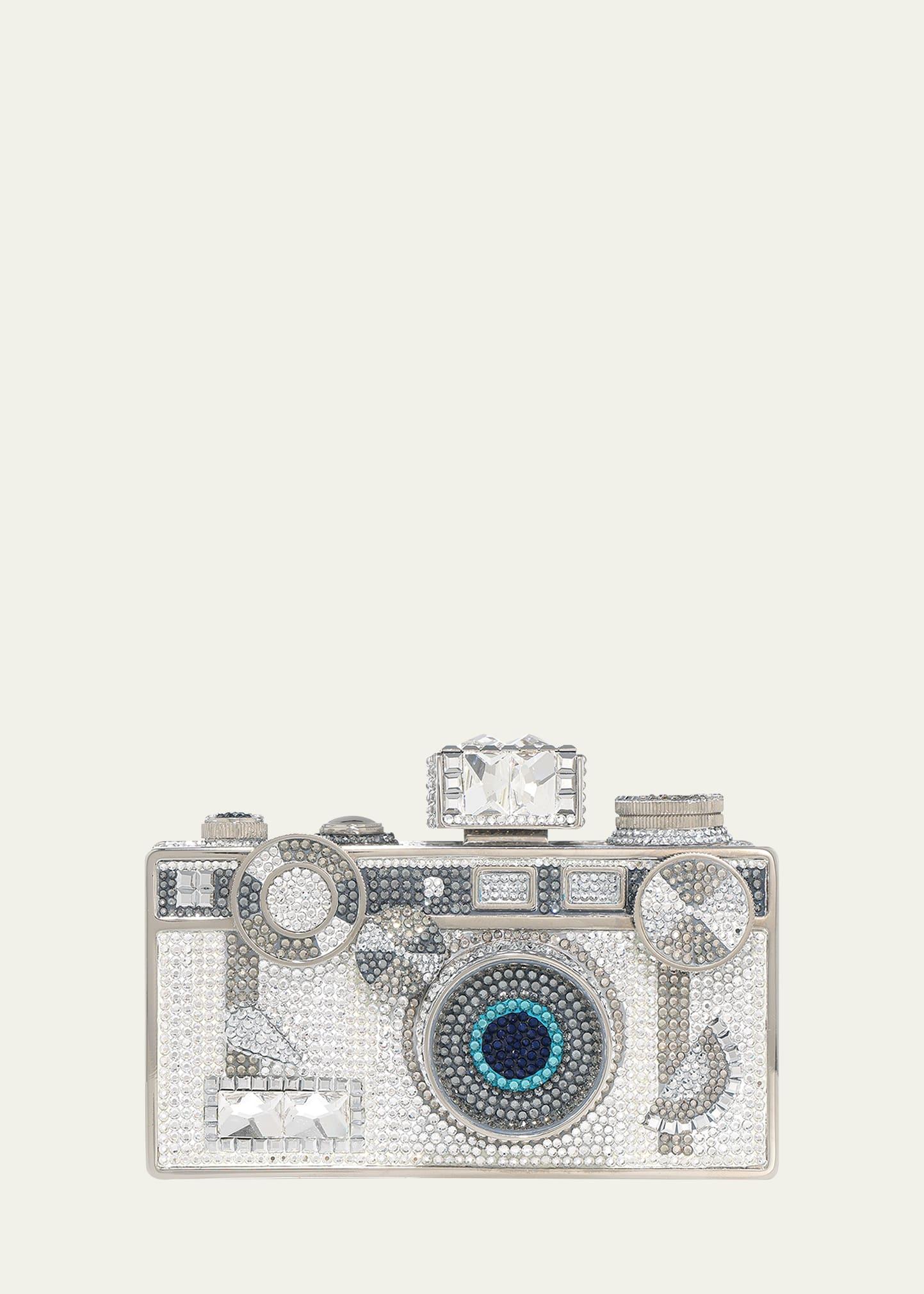 zoom camera crystal clutch bag