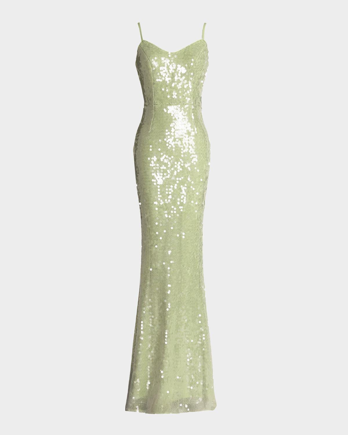 zora sleeveless sequin column gown