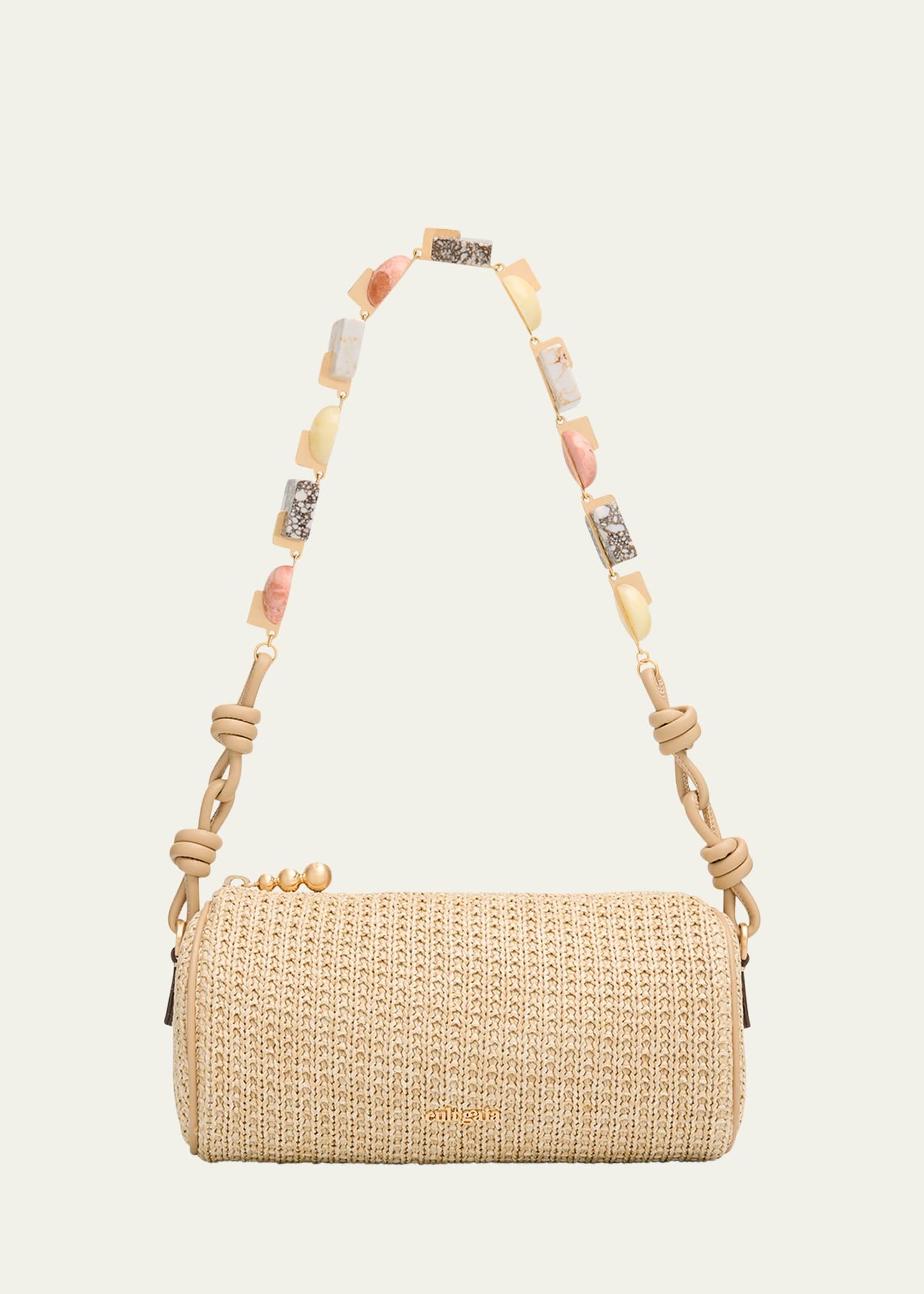 zozina stone-embellished raffia shoulder bag