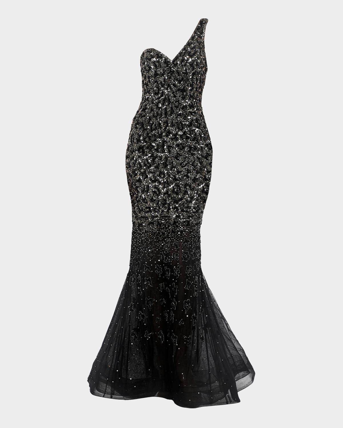 zsa zsa degrade sequined one-shoulder mermaid gown