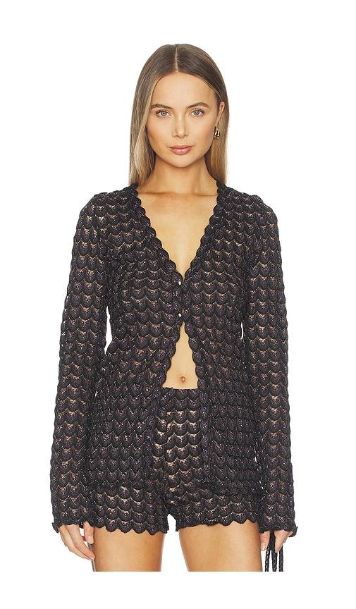 zuleyha kuru eliza top in black, metallic silver.