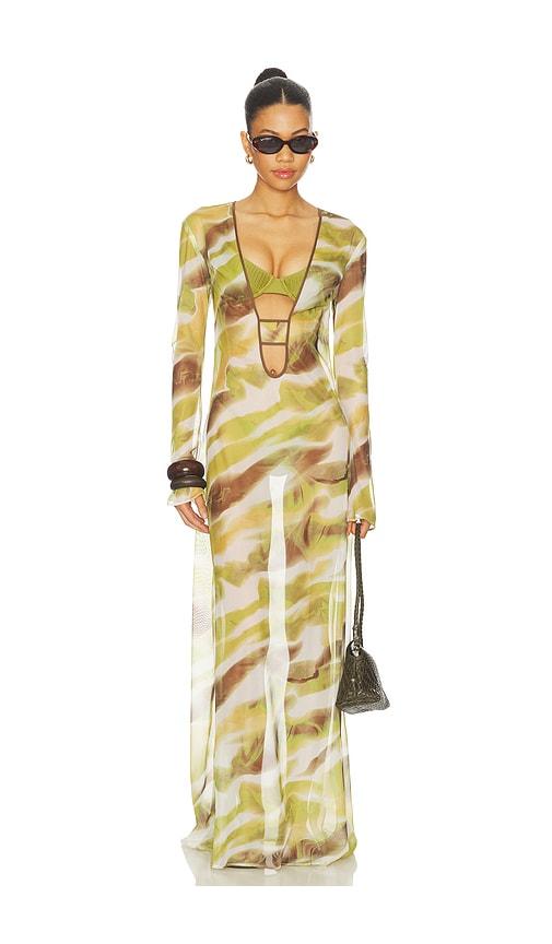 zuleyha kuru lyris dress in green,brown.