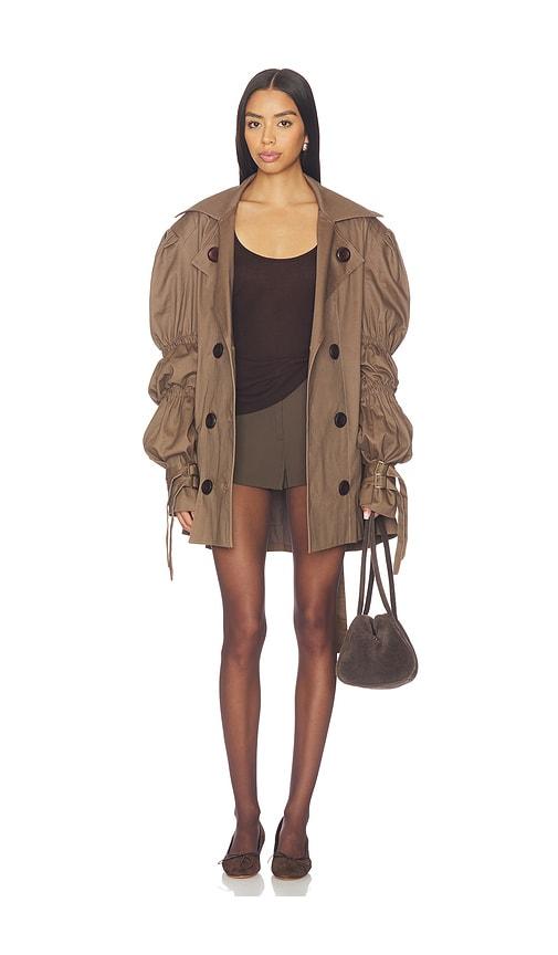 zuleyha kuru volkiva trench coat in taupe.