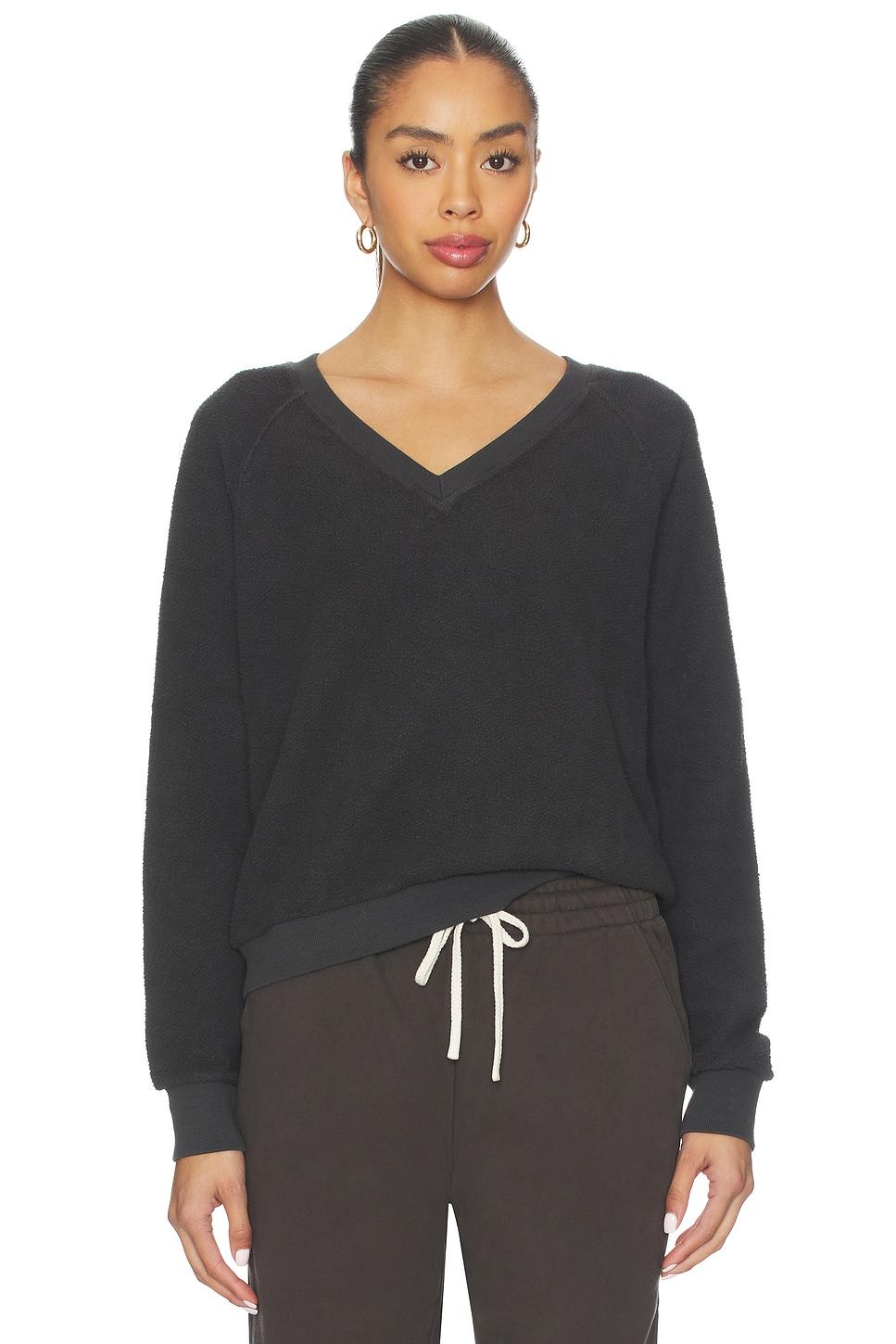zuri reverse fleece v neck sweatshirt