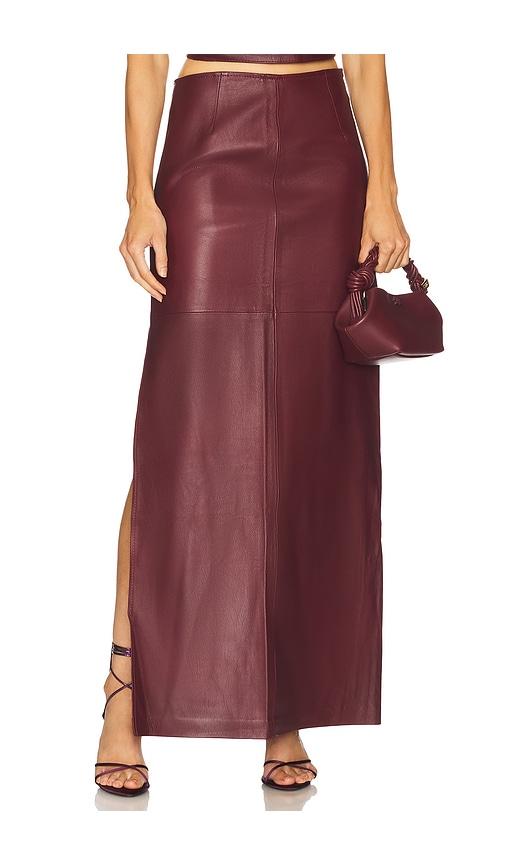 zut laurel leather maxi skirt in burgundy.