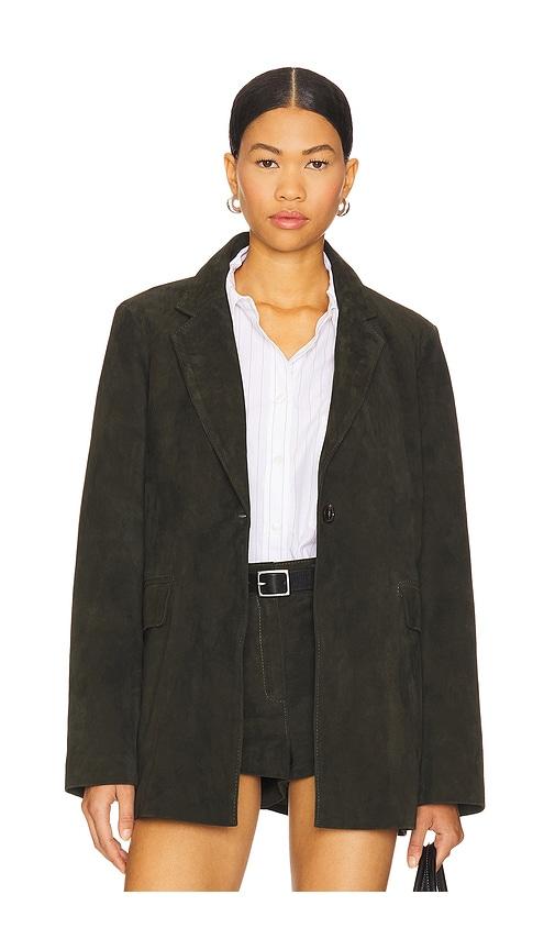 zut madalena suede blazer in olive.