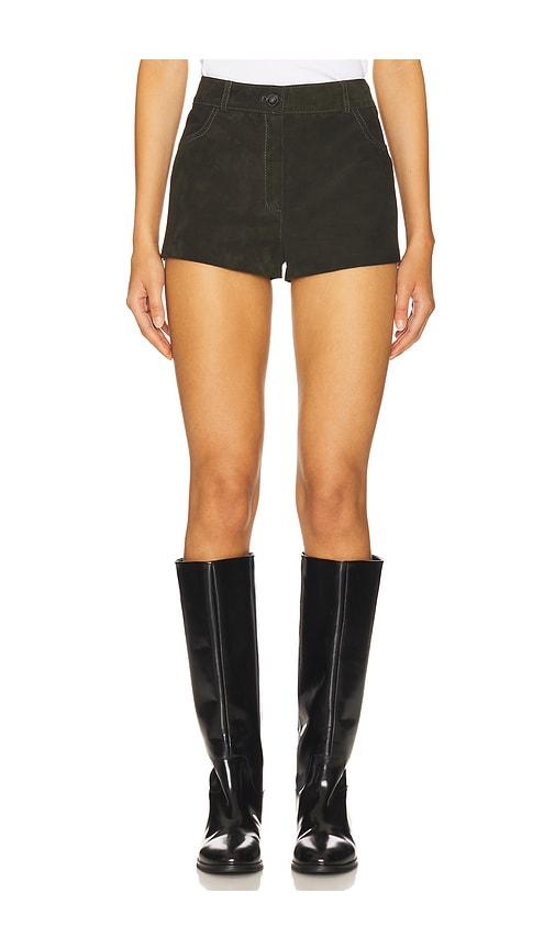 zut x revolve suede waistband shorts in olive.
