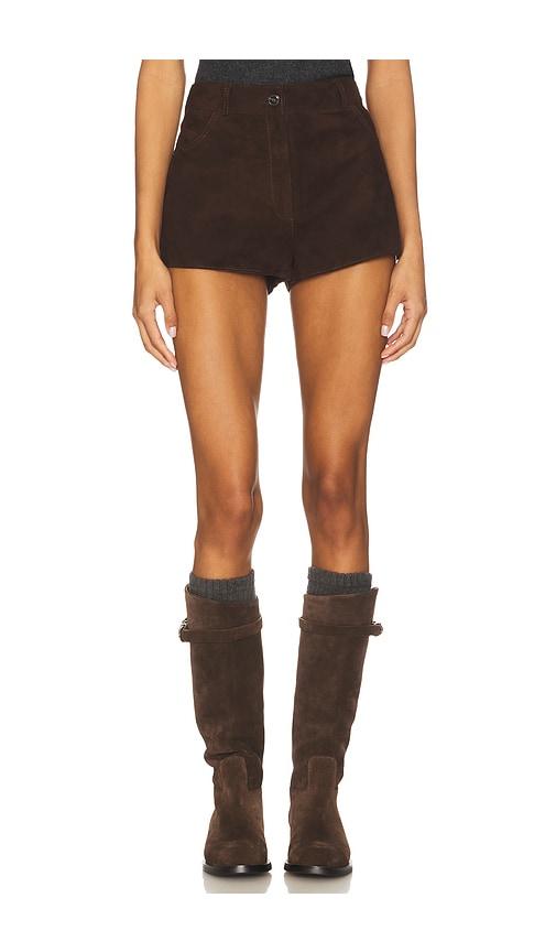zut x revolve waistband shorts in chocolate.